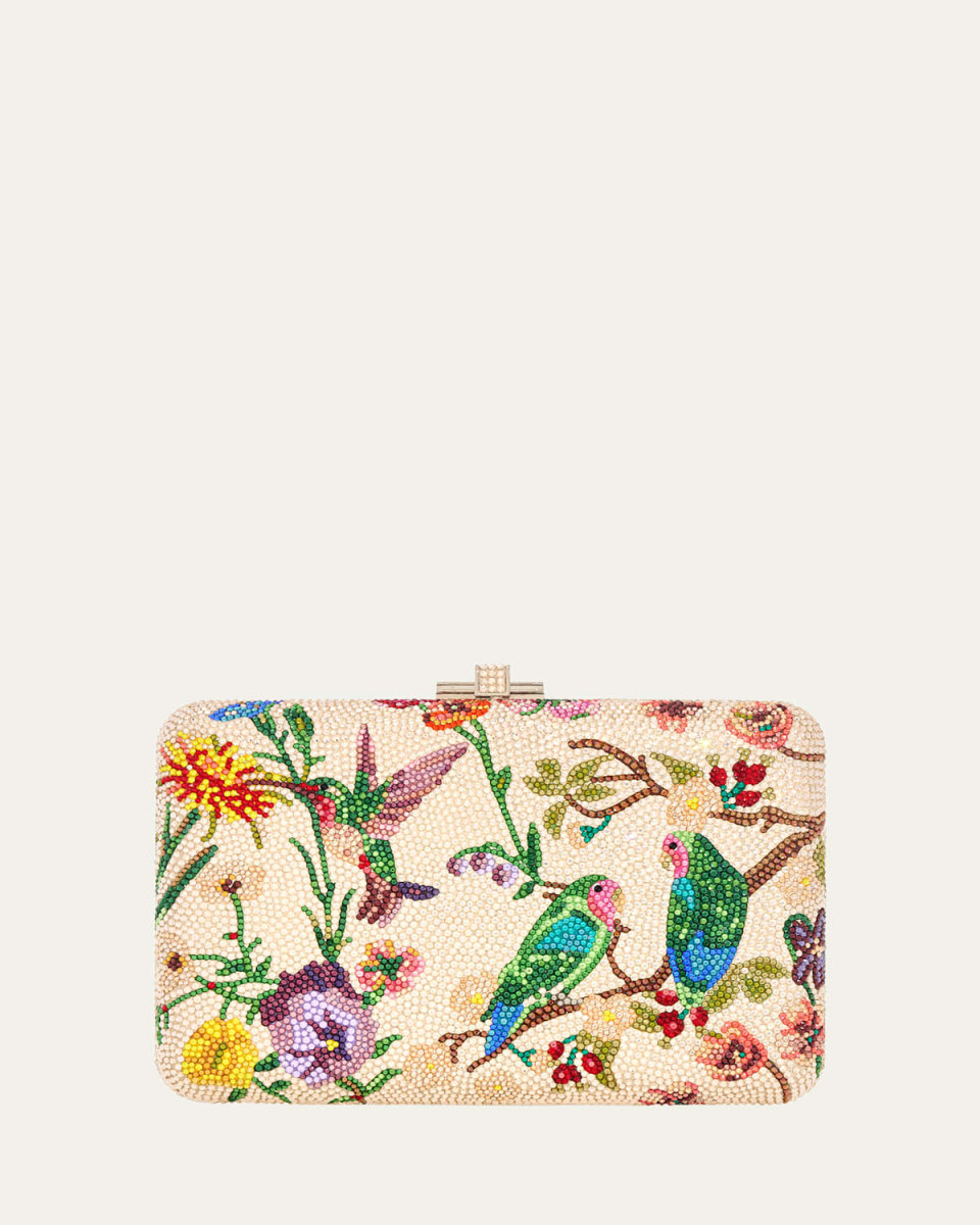 Eden Floral Bird Crystal Slim Clutch Bag